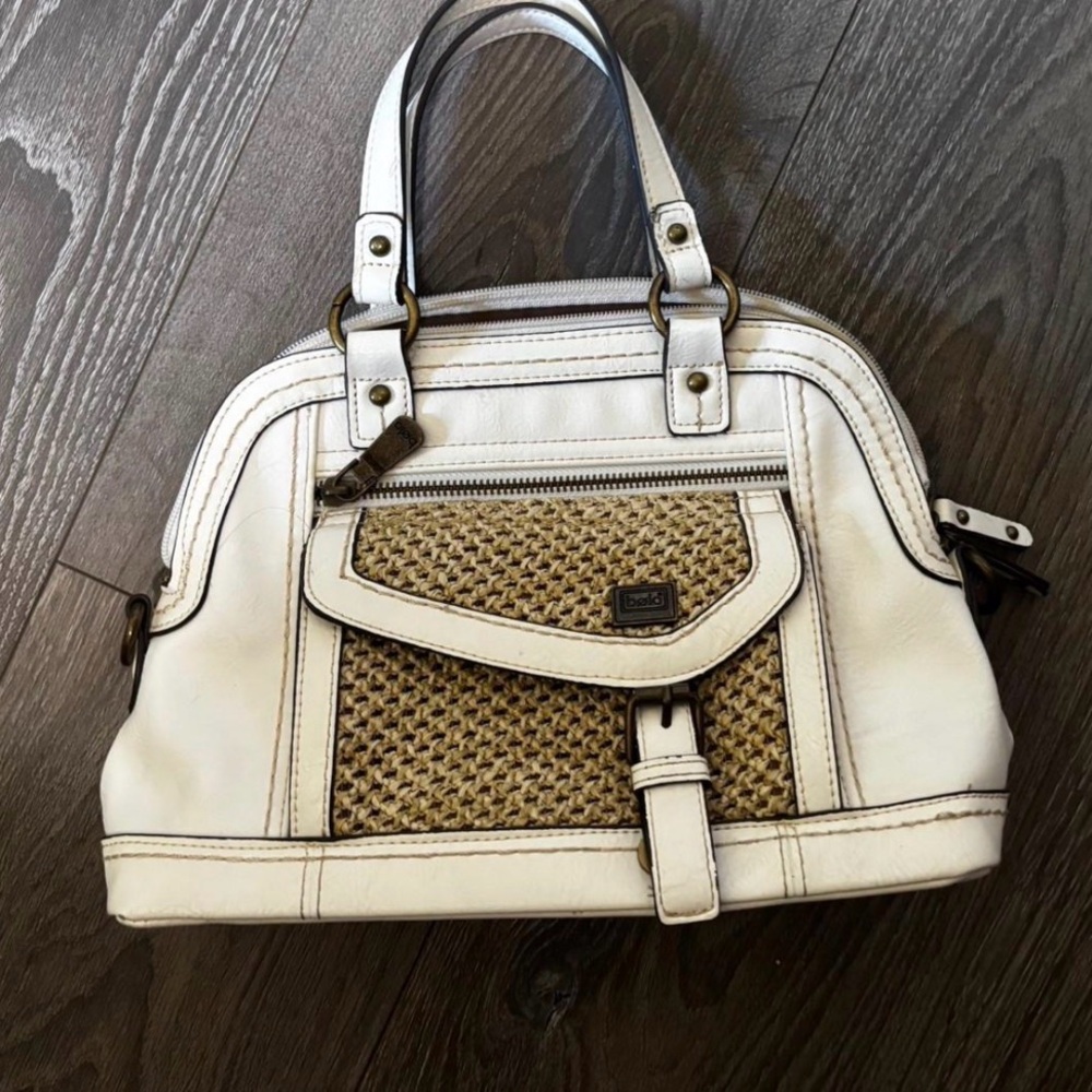 Elegant White and Tan Satchel
